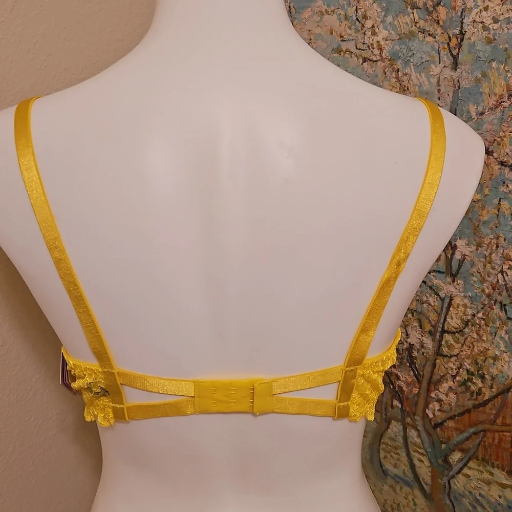 38D Smart & Sexy Lace Bra Set - Pink and Yellow Pushup Underwire - Picture 6 of 9